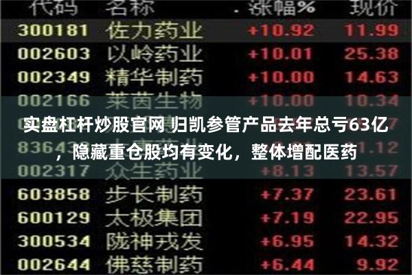 实盘杠杆炒股官网 归凯参管产品去年总亏63亿，隐藏重仓股均有变化，整体增配医药